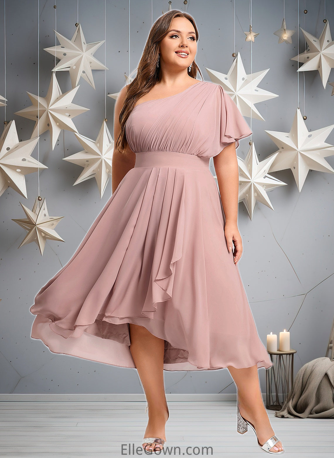 Peggie A-line One Shoulder Asymmetrical Chiffon Bridesmaid Dress With Ruffle DEP0025819