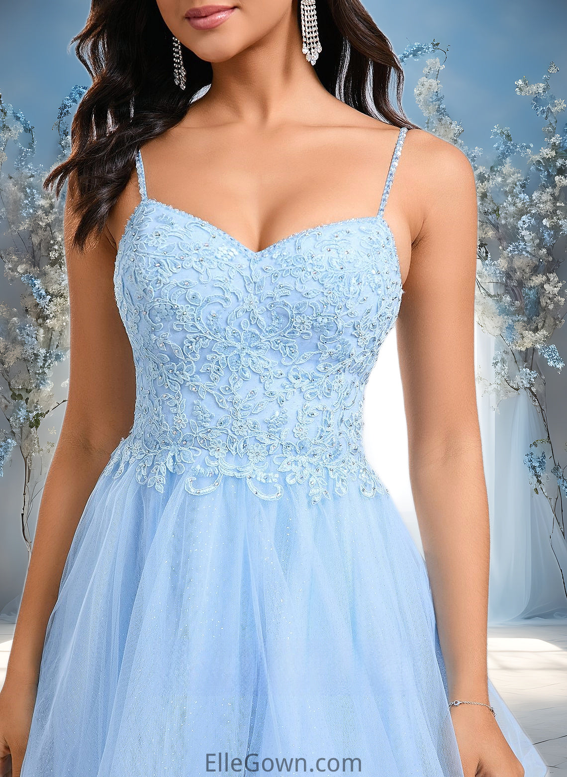 Mildred A-line V-Neck Short Lace Tulle Homecoming Dress With Rhinestone Sequins DEP0025658