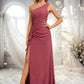 Annabella A-line One Shoulder Floor-Length Chiffon Bridesmaid Dress With Ruffle DEP0025824