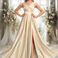 Susie A-line V-Neck Floor-Length Satin Prom Dresses DEP0025877