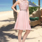 Paisley A-line High Neck Knee-Length Chiffon Lace Homecoming Dress With Beading Sequins DEP0020596