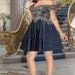 Kay A-line Off the Shoulder Short/Mini Satin Homecoming Dress DEP0020562