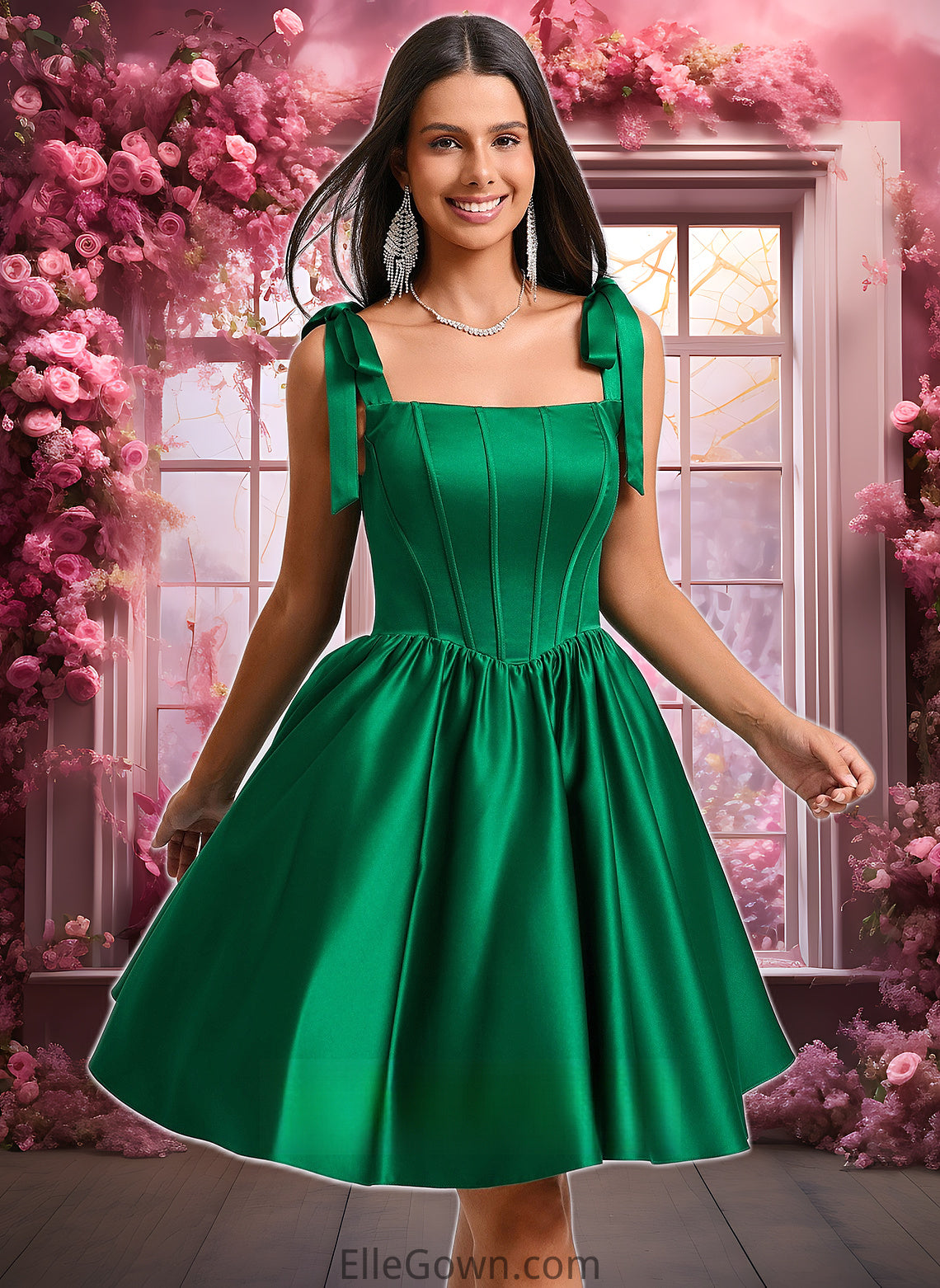 Eliana Ball-Gown/Princess Straight Short Satin Homecoming Dress With Bow DEP0025645