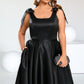 Dana A-line Square Knee-Length Satin Homecoming Dress With Bow DEP0020556