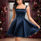 Baylee A-line Straight Short Satin Homecoming Dress With Bow DEP0025639