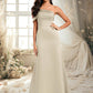 Lillian A-line Asymmetrical Off the Shoulder Floor-Length Satin Prom Dresses DEP0025884