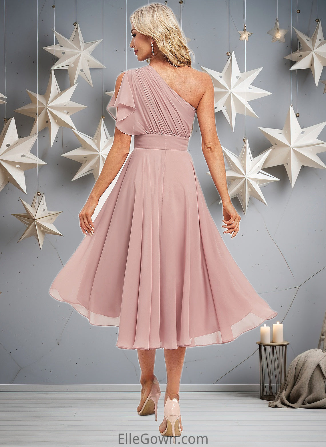 Peggie A-line One Shoulder Asymmetrical Chiffon Bridesmaid Dress With Ruffle DEP0025819