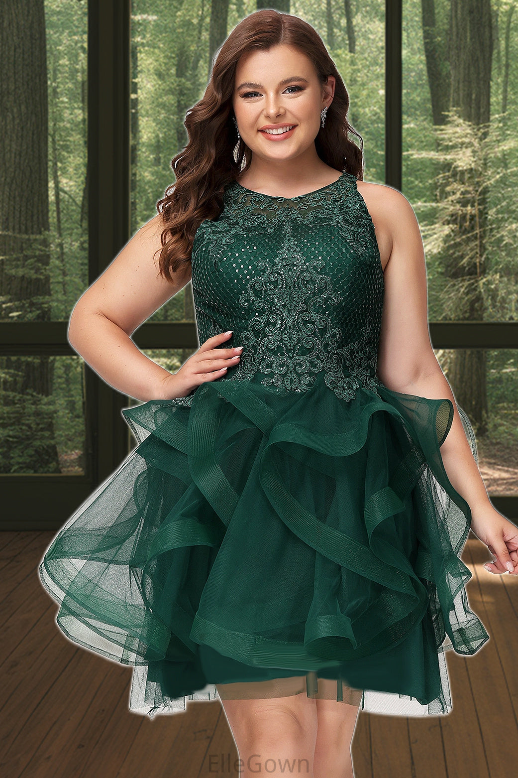 Tiffany Ball-Gown/Princess Scoop Short/Mini Lace Tulle Homecoming Dress With Sequins DEP0020537