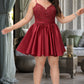 Jimena A-line V-Neck Short/Mini Lace Satin Homecoming Dress With Beading DEP0020554