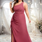 Annabella A-line One Shoulder Floor-Length Chiffon Bridesmaid Dress With Ruffle DEP0025824