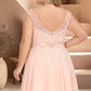 Hazel A-line V-Neck Knee-Length Chiffon Lace Homecoming Dress With Beading DEP0020565