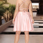 Brooklyn A-line Square Short/Mini Satin Homecoming Dress DEP0020544