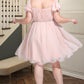 Phoebe A-line Square Short/Mini Chiffon Satin Homecoming Dress With Beading Bow Ruffle DEP0020597