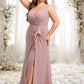 Erica A-line V-Neck Floor-Length Chiffon Bridesmaid Dress DEP0025820