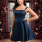 Baylee A-line Straight Short Satin Homecoming Dress With Bow DEP0025639