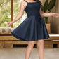 Paris A-line Square Short/Mini Satin Homecoming Dress DEP0020553