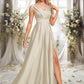 Susie A-line V-Neck Floor-Length Satin Prom Dresses DEP0025877