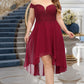 Hayley A-line Off the Shoulder Asymmetrical Chiffon Homecoming Dress With Beading DEP0020582