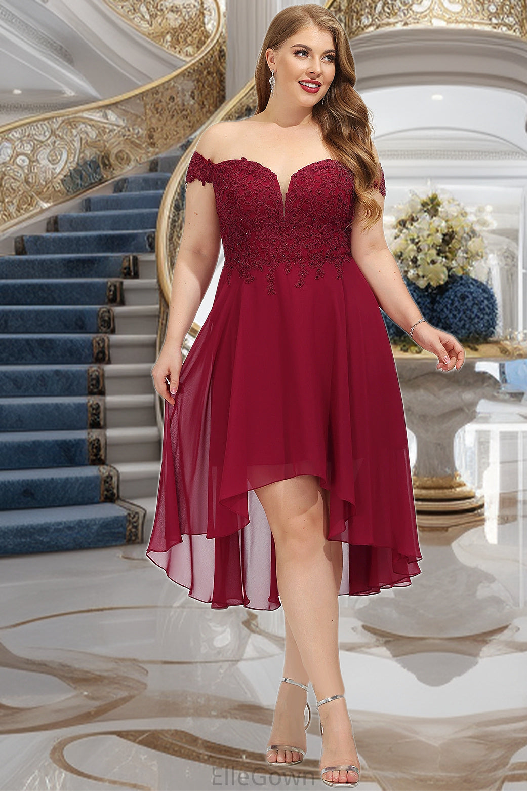 Hayley A-line Off the Shoulder Asymmetrical Chiffon Homecoming Dress With Beading DEP0020582