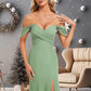 Savanah Trumpet/Mermaid Off the Shoulder V-Neck Floor-Length Chiffon Bridesmaid Dress DEP0025810