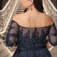 Carla A-line Off the Shoulder Asymmetrical Lace Satin Homecoming Dress With Sequins DEP0020580