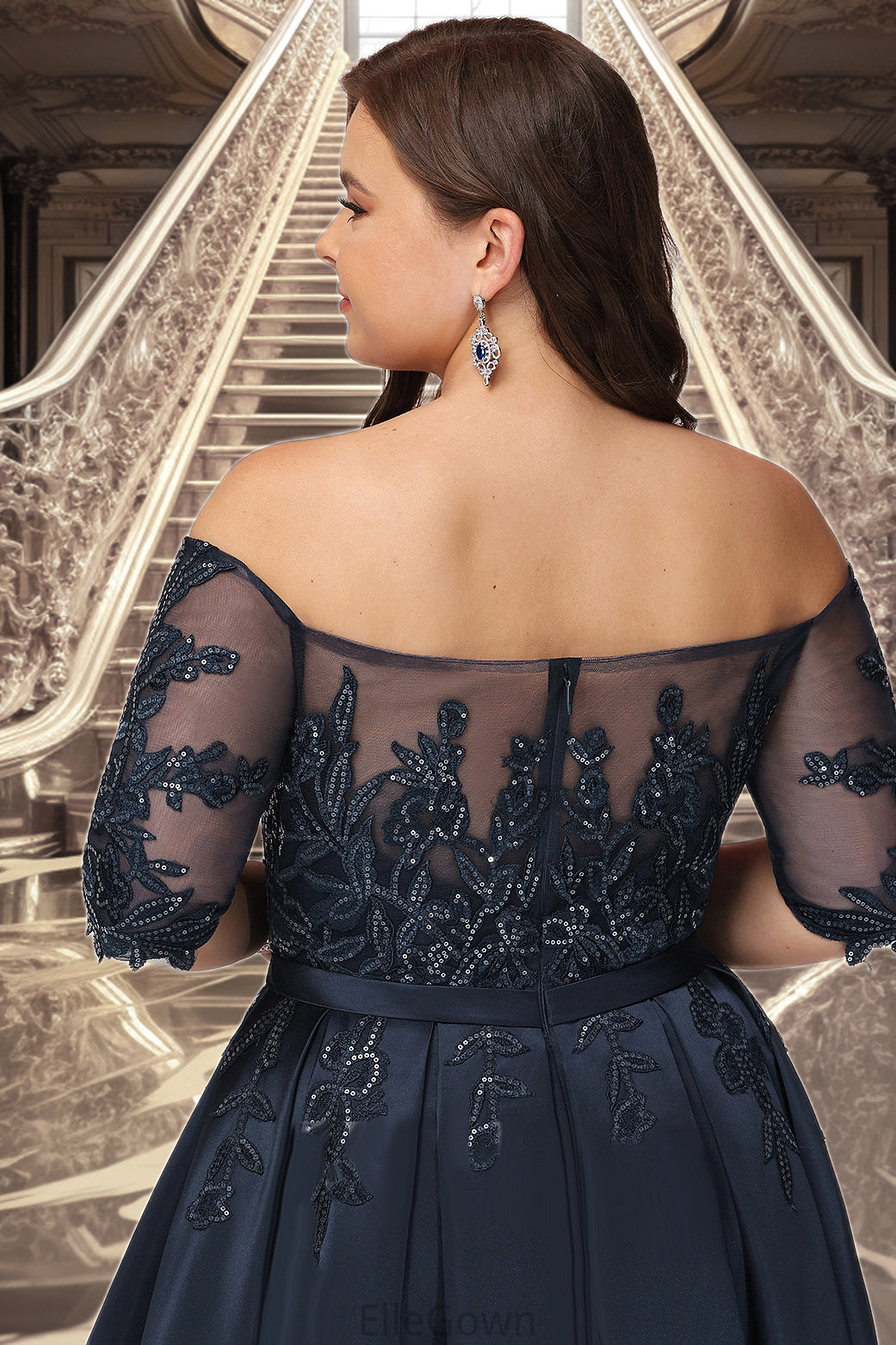 Carla A-line Off the Shoulder Asymmetrical Lace Satin Homecoming Dress With Sequins DEP0020580