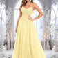 Maeve Ball-Gown/Princess V-Neck Floor-Length Tulle Prom Dresses With Sequins Appliques Lace DEP0025837