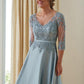 Christina A-Line/Princess Satin Applique V-neck 3/4 Sleeves Floor-Length Mother of the Bride Dresses DEP0020381