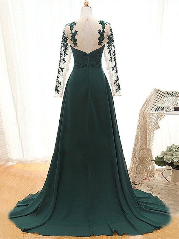 Yazmin A-Line/Princess Chiffon Applique Sweetheart Long Sleeves Sweep/Brush Train Mother of the Bride Dresses DEP0020438