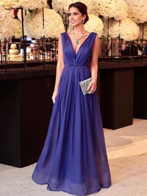 Genesis A-Line/Princess 30D Chiffon Ruffles V-neck Sleeveless Floor-Length Mother of the Bride Dresses DEP0020440