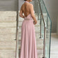 Val A-Line/Princess Stretch Crepe Ruffles Halter Sleeveless Floor-Length Mother of the Bride Dresses DEP0020441