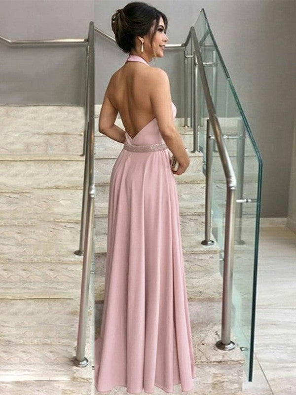 Val A-Line/Princess Stretch Crepe Ruffles Halter Sleeveless Floor-Length Mother of the Bride Dresses DEP0020441