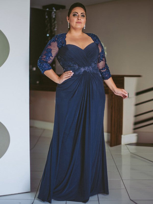 Julia Sheath/Column Chiffon Applique Sweetheart 3/4 Sleeves Floor-Length Mother of the Bride Dresses DEP0020443