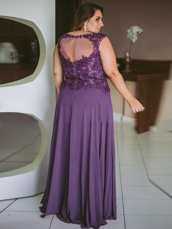 Aliya A-Line/Princess Chiffon Applique Scoop Sleeveless Floor-Length Mother of the Bride Dresses DEP0020444