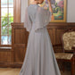 Lillian A-Line/Princess Chiffon Applique V-neck 1/2 Sleeves Floor-Length Mother of the Bride Dresses DEP0020334