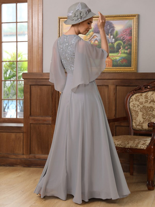 Lillian A-Line/Princess Chiffon Applique V-neck 1/2 Sleeves Floor-Length Mother of the Bride Dresses DEP0020334