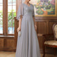 Lillian A-Line/Princess Chiffon Applique V-neck 1/2 Sleeves Floor-Length Mother of the Bride Dresses DEP0020334