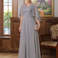 Lillian A-Line/Princess Chiffon Applique V-neck 1/2 Sleeves Floor-Length Mother of the Bride Dresses DEP0020334