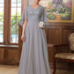 Lillian A-Line/Princess Chiffon Applique V-neck 1/2 Sleeves Floor-Length Mother of the Bride Dresses DEP0020334