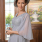 Lillian A-Line/Princess Chiffon Applique V-neck 1/2 Sleeves Floor-Length Mother of the Bride Dresses DEP0020334