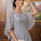 Lillian A-Line/Princess Chiffon Applique V-neck 1/2 Sleeves Floor-Length Mother of the Bride Dresses DEP0020334