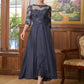 Joan A-Line/Princess Chiffon Applique Scoop 3/4 Sleeves Asymmetrical Mother of the Bride Dresses DEP0020346