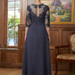 Joan A-Line/Princess Chiffon Applique Scoop 3/4 Sleeves Asymmetrical Mother of the Bride Dresses DEP0020346