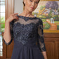 Joan A-Line/Princess Chiffon Applique Scoop 3/4 Sleeves Asymmetrical Mother of the Bride Dresses DEP0020346