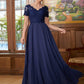 Aiyana A-Line/Princess Chiffon Lace V-neck Short Sleeves Floor-Length Mother of the Bride Dresses DEP0020311