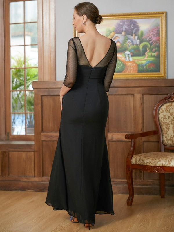 Jaden A-Line/Princess Chiffon Ruched Scoop 3/4 Sleeves Floor-Length Mother of the Bride Dresses DEP0020336