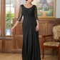 Jaden A-Line/Princess Chiffon Ruched Scoop 3/4 Sleeves Floor-Length Mother of the Bride Dresses DEP0020336