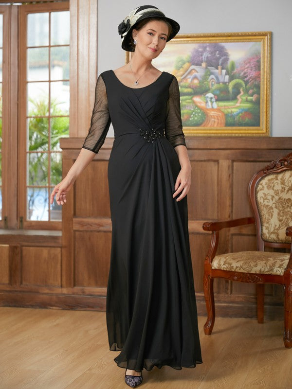 Jaden A-Line/Princess Chiffon Ruched Scoop 3/4 Sleeves Floor-Length Mother of the Bride Dresses DEP0020336