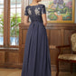 Hazel A-Line/Princess Chiffon Applique V-neck Short Sleeves Floor-Length Mother of the Bride Dresses DEP0020337