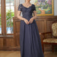 Hazel A-Line/Princess Chiffon Applique V-neck Short Sleeves Floor-Length Mother of the Bride Dresses DEP0020337